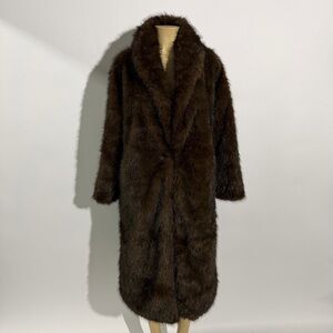 Classic Brown Faux Fur Long Coat